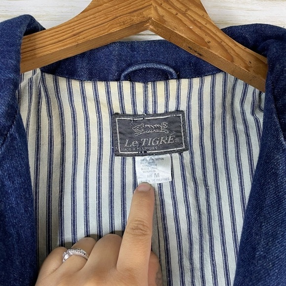 Vintage Le Tigre Distressed Denim Jean Utility Preppy Blazer - Picture 7 of 8